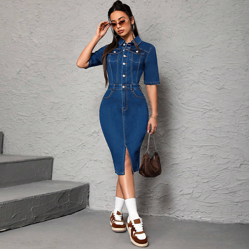 Women Long Dress Turn Down Col - Wrap Dress Work recension och pris