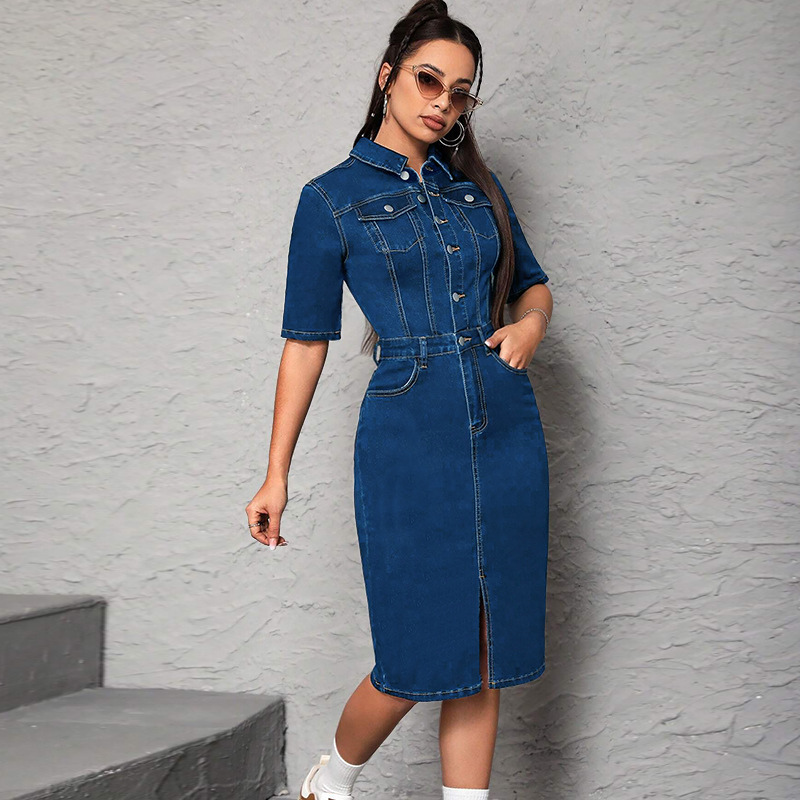 Women Long Dress Turn Down Col - Wrap Dress Work recension och pris