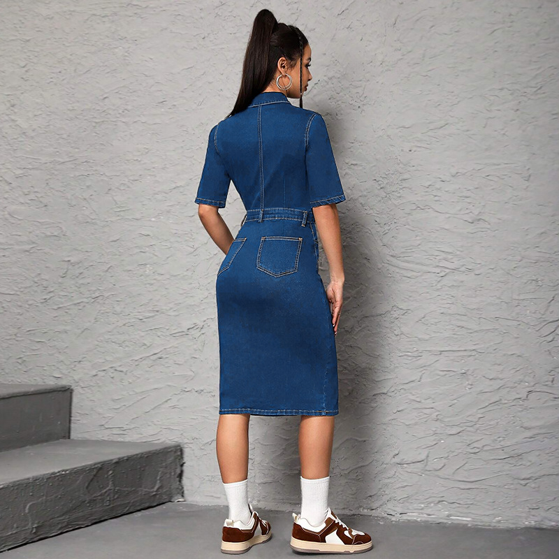 Women Long Dress Turn Down Col - Wrap Dress Work recension och pris