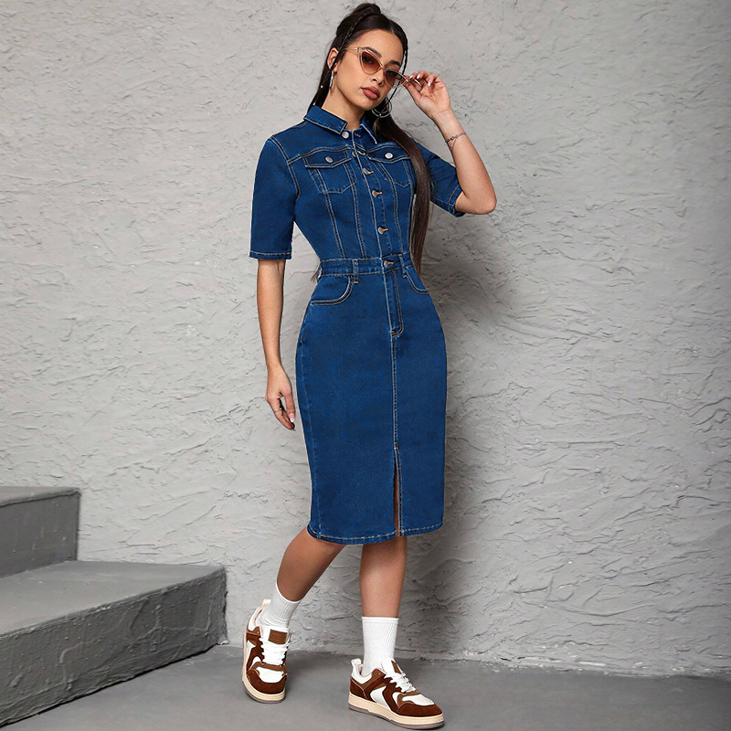 Women Long Dress Turn Down Col - Wrap Dress Work recension och pris