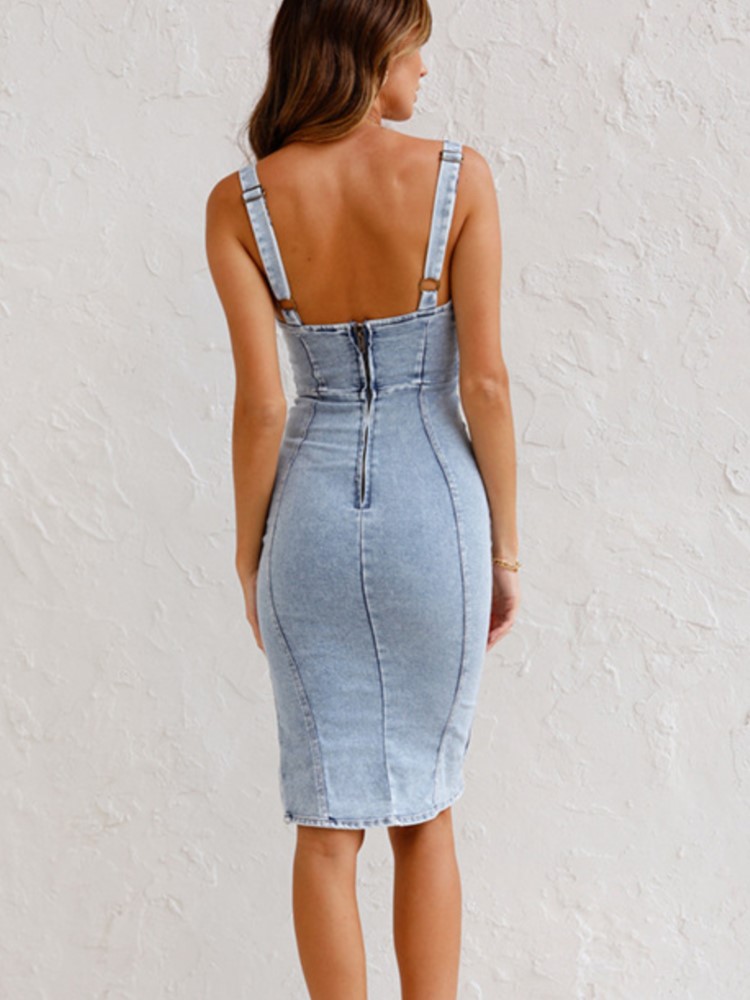 Summer New U Neck Halter Denim - Wrap Dress Work recension och pris