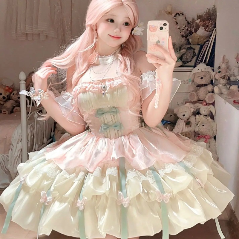 Kawaii Bow Lace Lolita Dress W - Vintage Women'S Formal Wear recension och pris